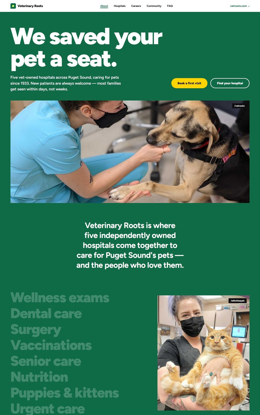 Screenshot of the Vet Roots veterinary site